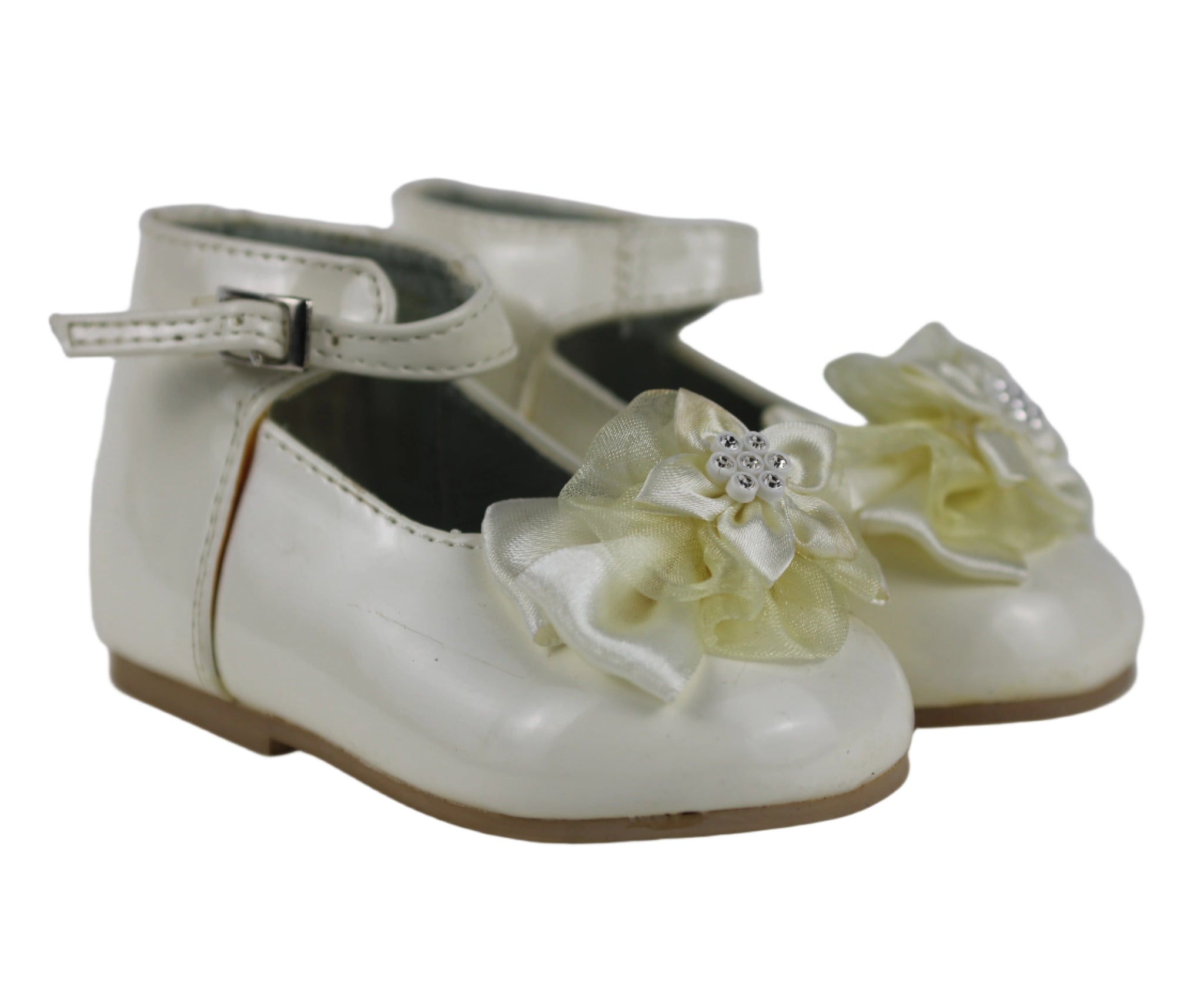 EL8832 Ivory Satin Bow Strap Baby Shoe
