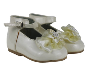 EL8832 Ivory Satin Bow Strap Baby Shoe