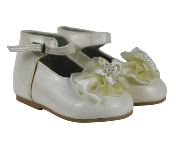EL8832 Ivory Satin Bow Strap Baby Shoe