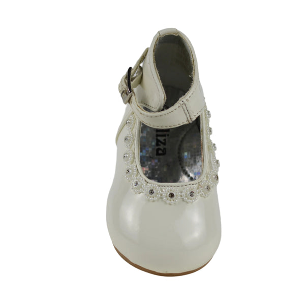 EL8832 Ivory Satin Bow Strap Baby Shoe