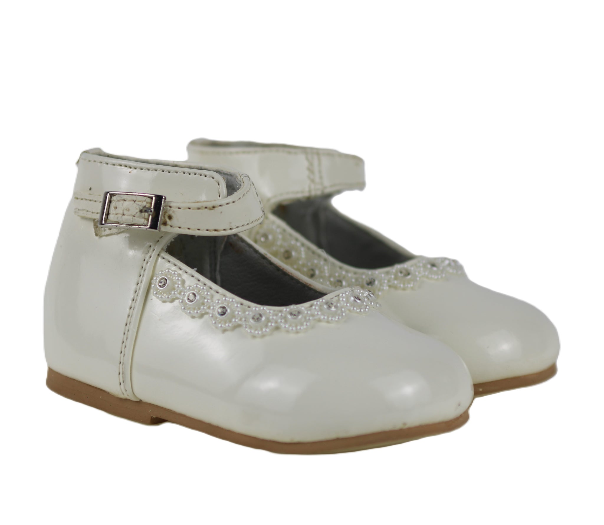 EL8832 Ivory Satin Bow Strap Baby Shoe