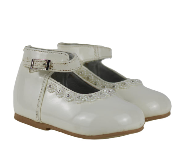 EL8832 Ivory Satin Bow Strap Baby Shoe