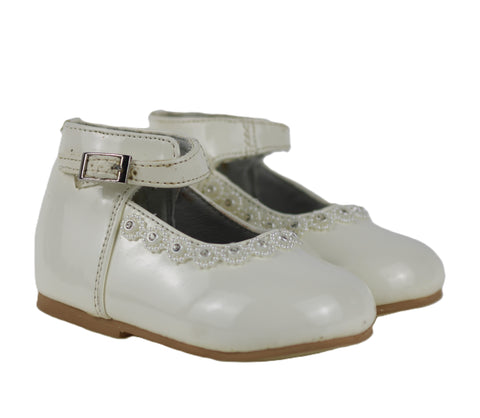 EL8832 Ivory Satin Bow Strap Baby Shoe