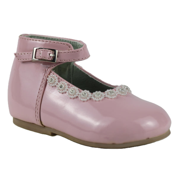 EL8832 Pink Satin Bow Strap Baby Shoe