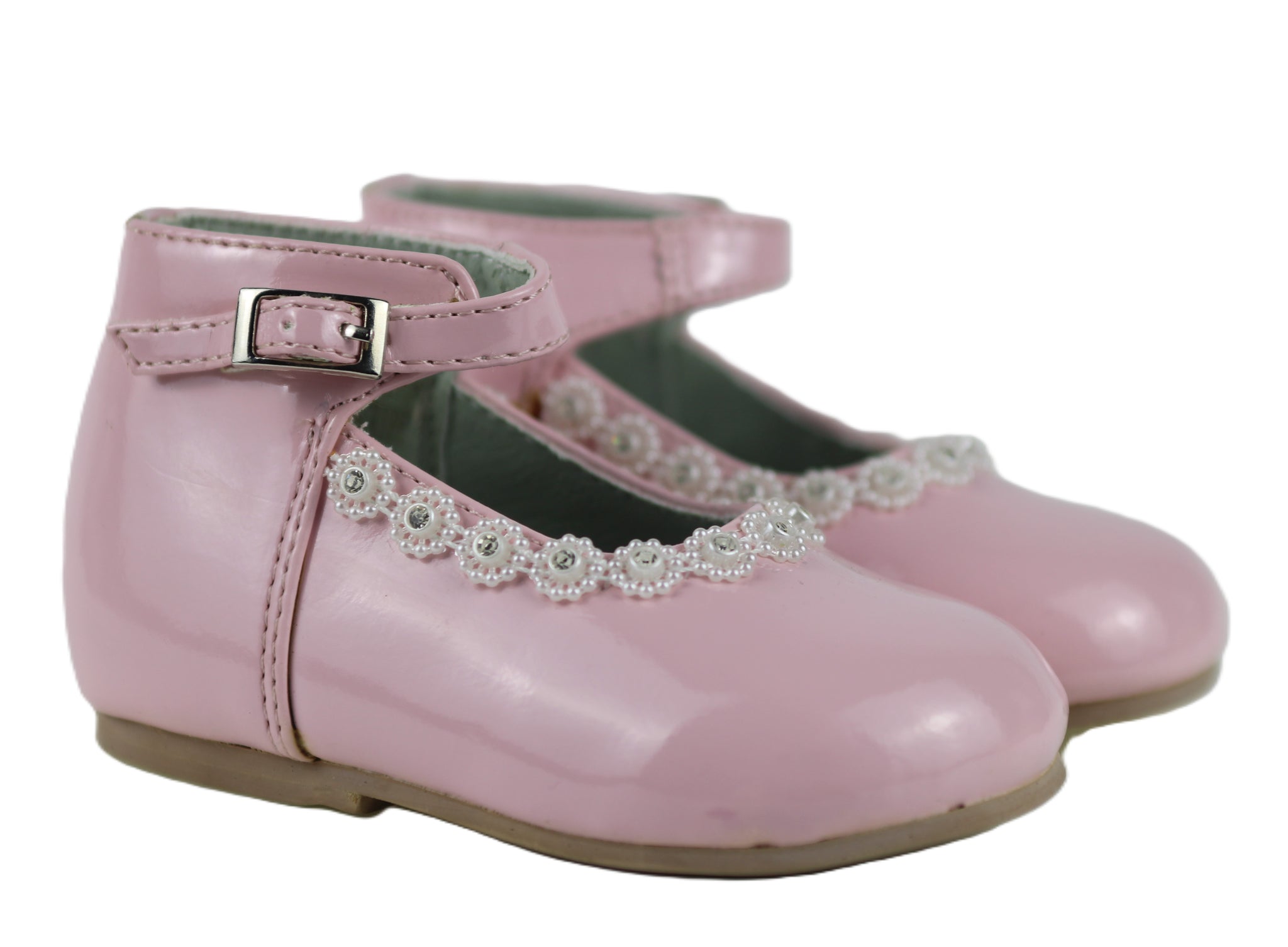 EL8832 Pink Satin Bow Strap Baby Shoe