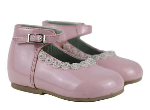 EL8832 Pink Satin Bow Strap Baby Shoe