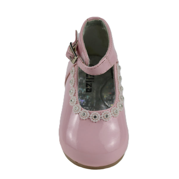 EL8832 Pink Satin Bow Strap Baby Shoe