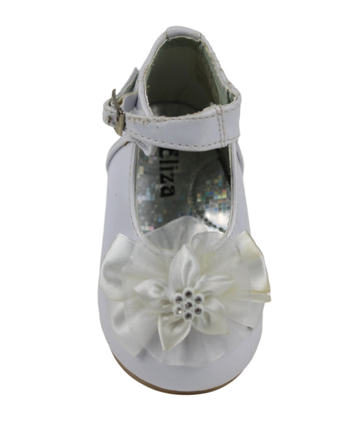 EL8832 White Satin Bow Strap Baby Shoe