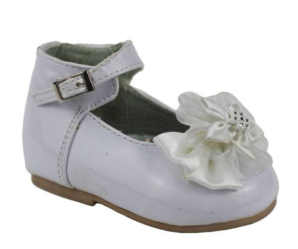 EL8832 White Satin Bow Strap Baby Shoe