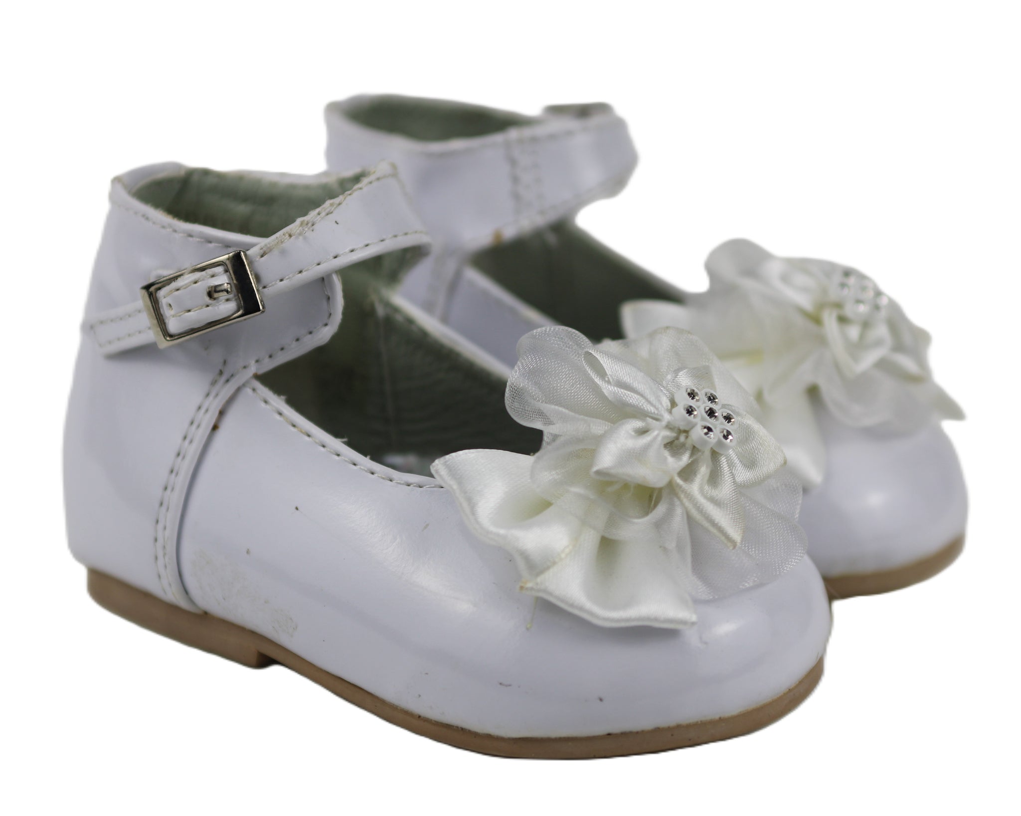 EL8832 White Satin Bow Strap Baby Shoe