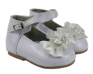EL8832 White Satin Bow Strap Baby Shoe