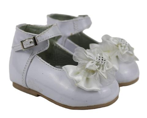 EL8832 White Satin Bow Strap Baby Shoe