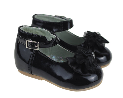 EL8832 Black Satin Bow Strap Baby Shoe