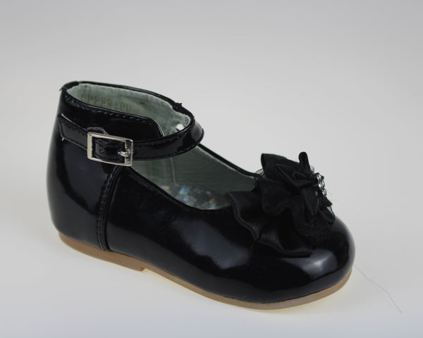 EL8832 Black Satin Bow Strap Baby Shoe